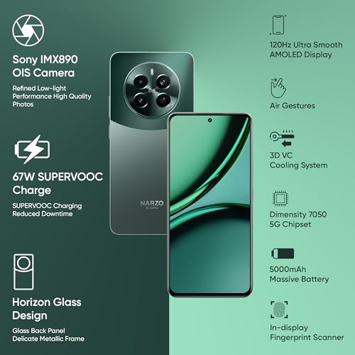 realme NARZO 70 Pro 5G (Glass Green, 8GB RAM,256GB Storage) Dimensity 7050 5G Chipset | Horizon Glass Design | Segment 1st Flagship Sony IMX890 OIS Camera
