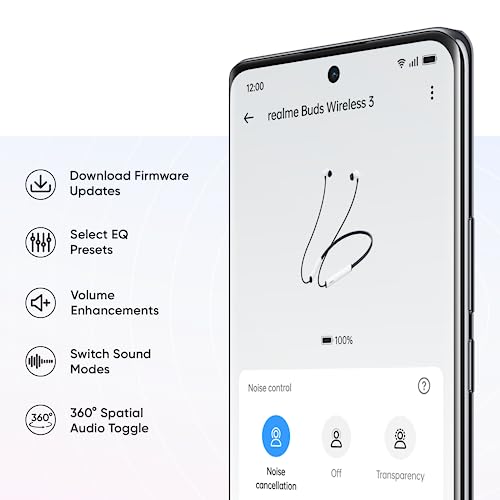 realme Buds Wireless 3 in-Ear Bluetooth Headphones,30dB ANC, Spatial Audio,13.6mm Dynamic Bass Driver,Upto 40 Hours Playback, Fast Charging, 45ms Low Latency for Gaming,Dual Device Connection (Black)