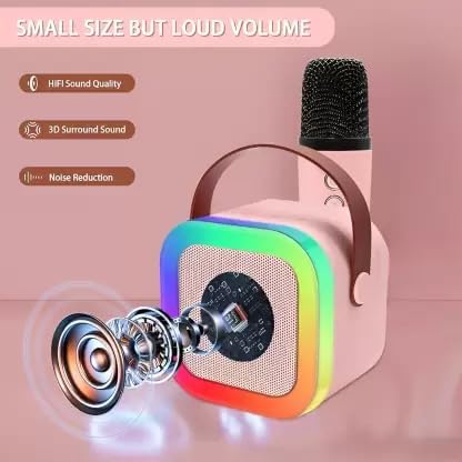 K12 Mini Bluetooth Karaoke Speaker - Dual Wireless Mics, Magic Sound, RGB Lights (Blue)