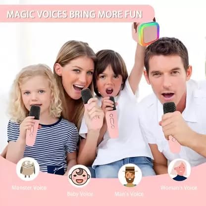 K12 Mini Bluetooth Karaoke Speaker - Dual Wireless Mics, Magic Sound, RGB Lights (Blue)