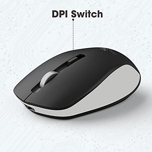 ZEBRONICS ZEB-JAGUAR Wireless Mouse, 2.4GHz with USB Nano Receiver, High Precision Optical Tracking, 4 Buttons, Plug & Play, Ambidextrous, for PC/Mac/Laptop (Black+Grey)
