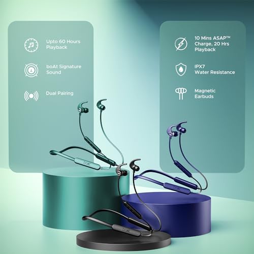 boAt Rockerz 255 Pro+ Bluetooth in Ear Neckband with Upto 60 Hours Playback, ASAP Charge, IPX7, Dual Pairing and Bluetooth v5.2(Active Black)