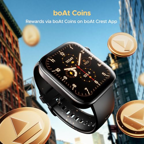 boAt Storm Call 3 w/Turn-by-Turn Navigation, 1.83" (4.6 cm) HD Display, Bluetooth Calling, Crest+ OS, QR Tray, Watch Face Studio, Coins, Emergency SOS Smart Watch for Men & Women(Active Black)