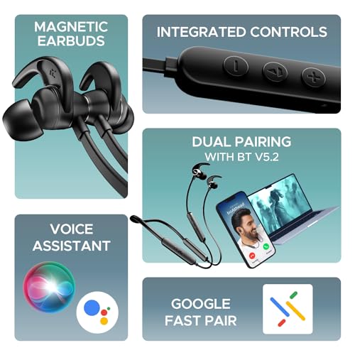 boAt Rockerz 255 Pro+ Bluetooth in Ear Neckband with Upto 60 Hours Playback, ASAP Charge, IPX7, Dual Pairing and Bluetooth v5.2(Active Black)