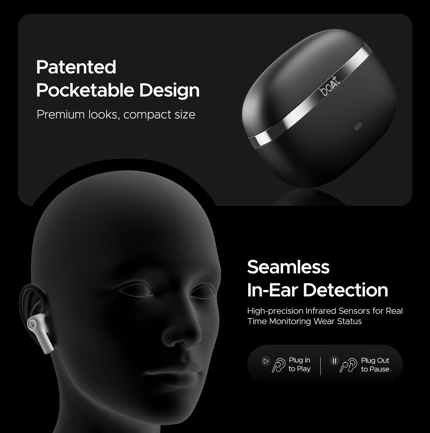 boAt Nirvana Ion Truly Wireless in Ear Ear Buds w/ 120 HRS Playback(24hrs/Charge), Crystal Bionic Sound w/Dual EQ Modes, Quad Mics ENx™ Technology, in Ear Detection(Charcoal Black)