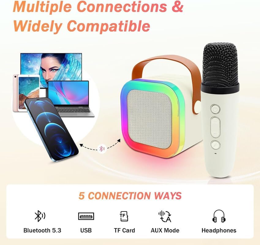 K12 Mini Bluetooth Karaoke Speaker - Dual Wireless Mics, Magic Sound, RGB Lights (Blue)