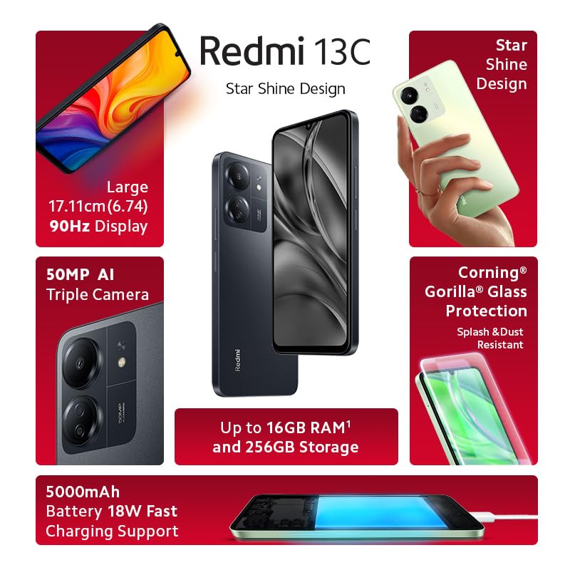 Redmi 13C (Stardust Black, 4GB RAM, 128GB Storage) | Powered by 4G Mediatek Helio G85 | 90Hz Display | 50MP AI Triple Camera