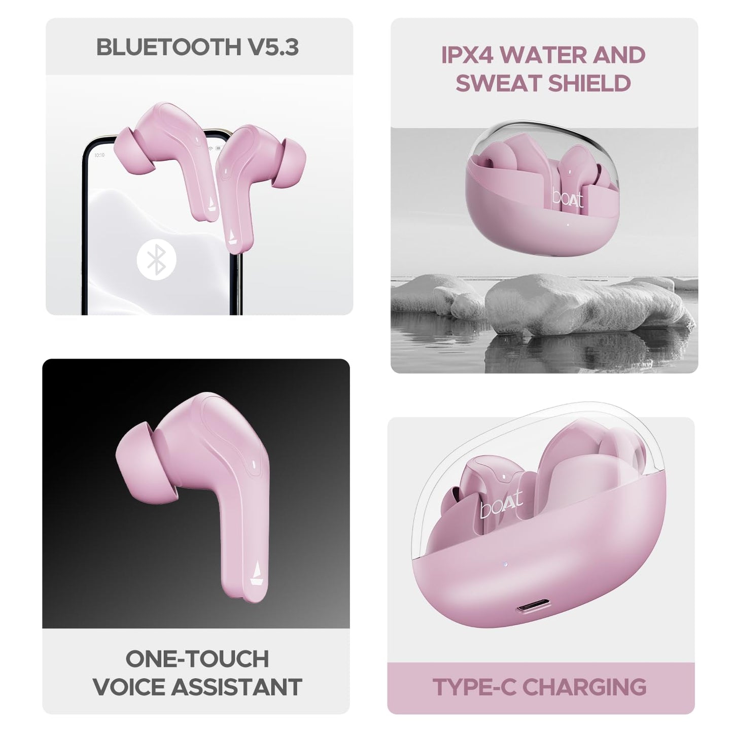 boAt Airdopes 311 Pro Truly Wireless in Ear Ear Buds w/Up to 50 HRS Playtime, Dual Mics with ENx™ Tech, 50 ms Low-Latency Beast™ Mode, ASAP™ Charging, IWP™ Tech(Lavender Rush)