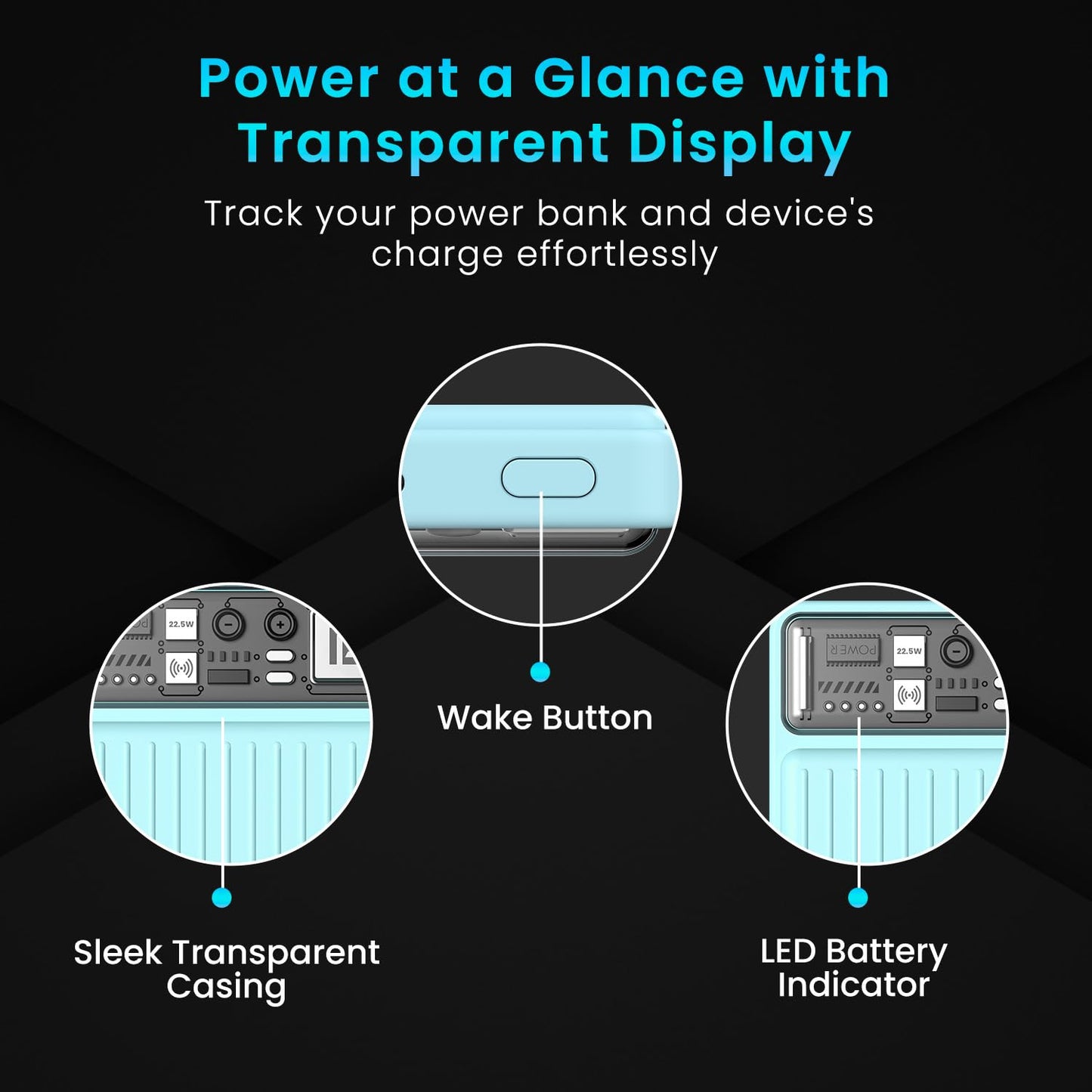 Portronics Luxcell Wireless Mini 10k 10000mAh 15W Magnetic Wireless Fast Charging Smallest Power Bank with 22.5 Wired Output Compatible with iPhone 12 & above & Other QI enabled Devices(Light Blue)