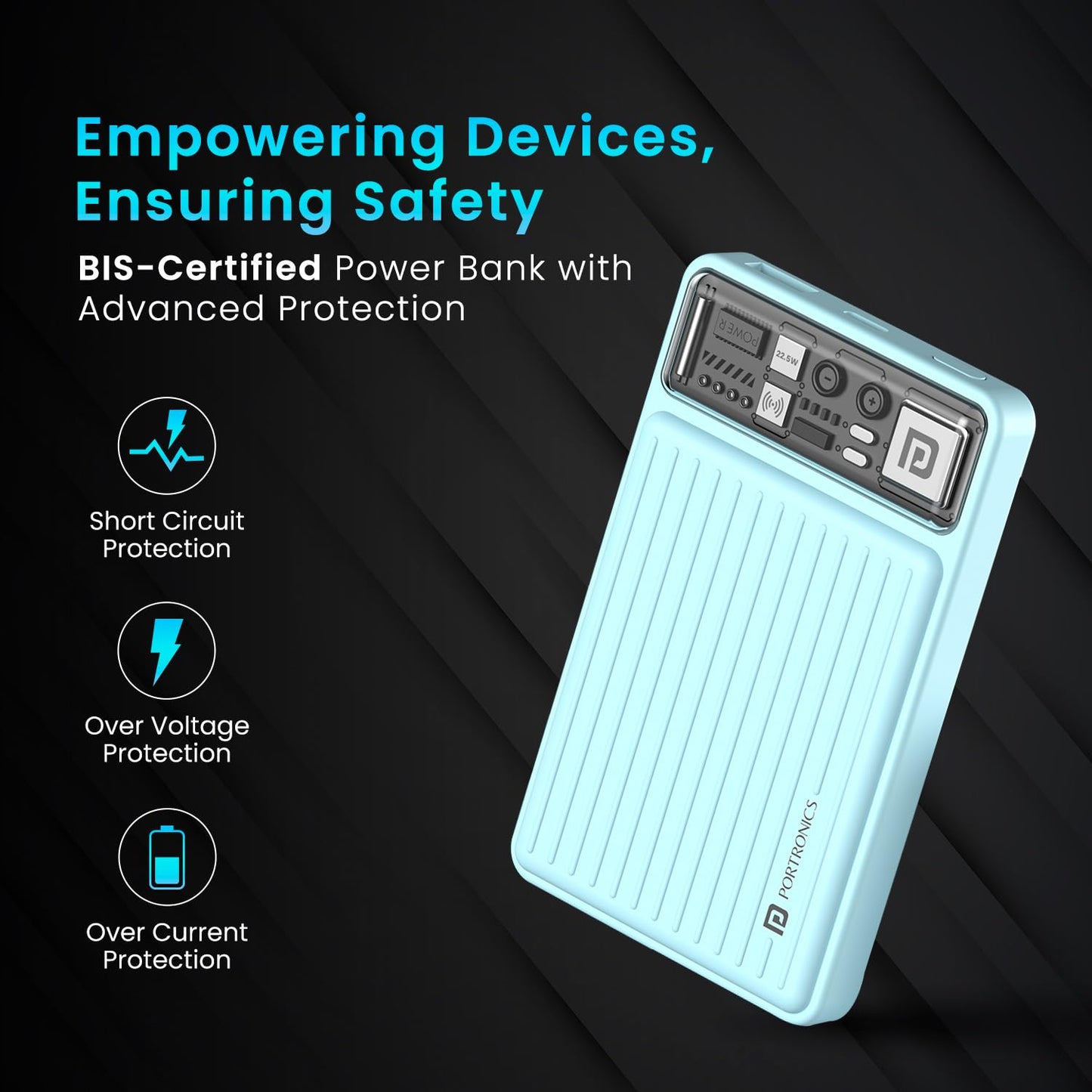 Portronics Luxcell Wireless Mini 10k 10000mAh 15W Magnetic Wireless Fast Charging Smallest Power Bank with 22.5 Wired Output Compatible with iPhone 12 & above & Other QI enabled Devices(Light Blue)