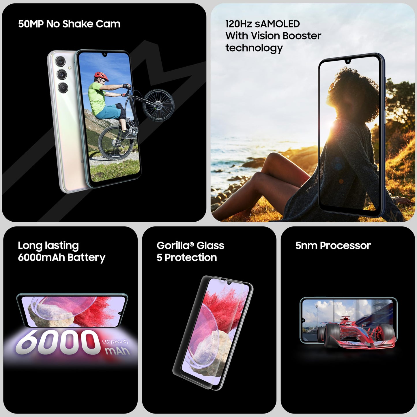 Samsung Galaxy M34 5G (Prism Silver,6GB,128GB)|120Hz sAMOLED Display|50MP Triple No Shake Cam|6000 mAh Battery|4 Gen OS Upgrade & 5 Year Security Update|12GB RAM with RAM+|Android 13|Without Charger