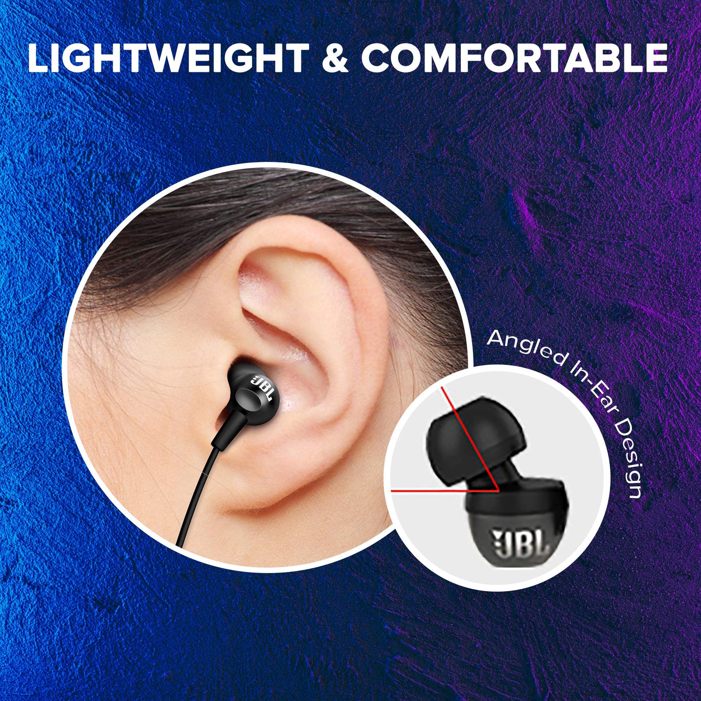 JBL C100SI Wired In Ear Headphones with Mic, JBL Pure Bass Sound, One Button Multi-function Remote, Premium Metallic Finish, Angled Buds for Comfort fit (Black)