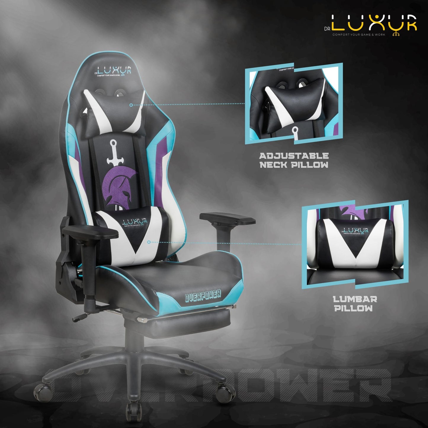 Dr Luxur Overpower: Gaming Chair Lumbar Support, Footrest, Recline Vortex