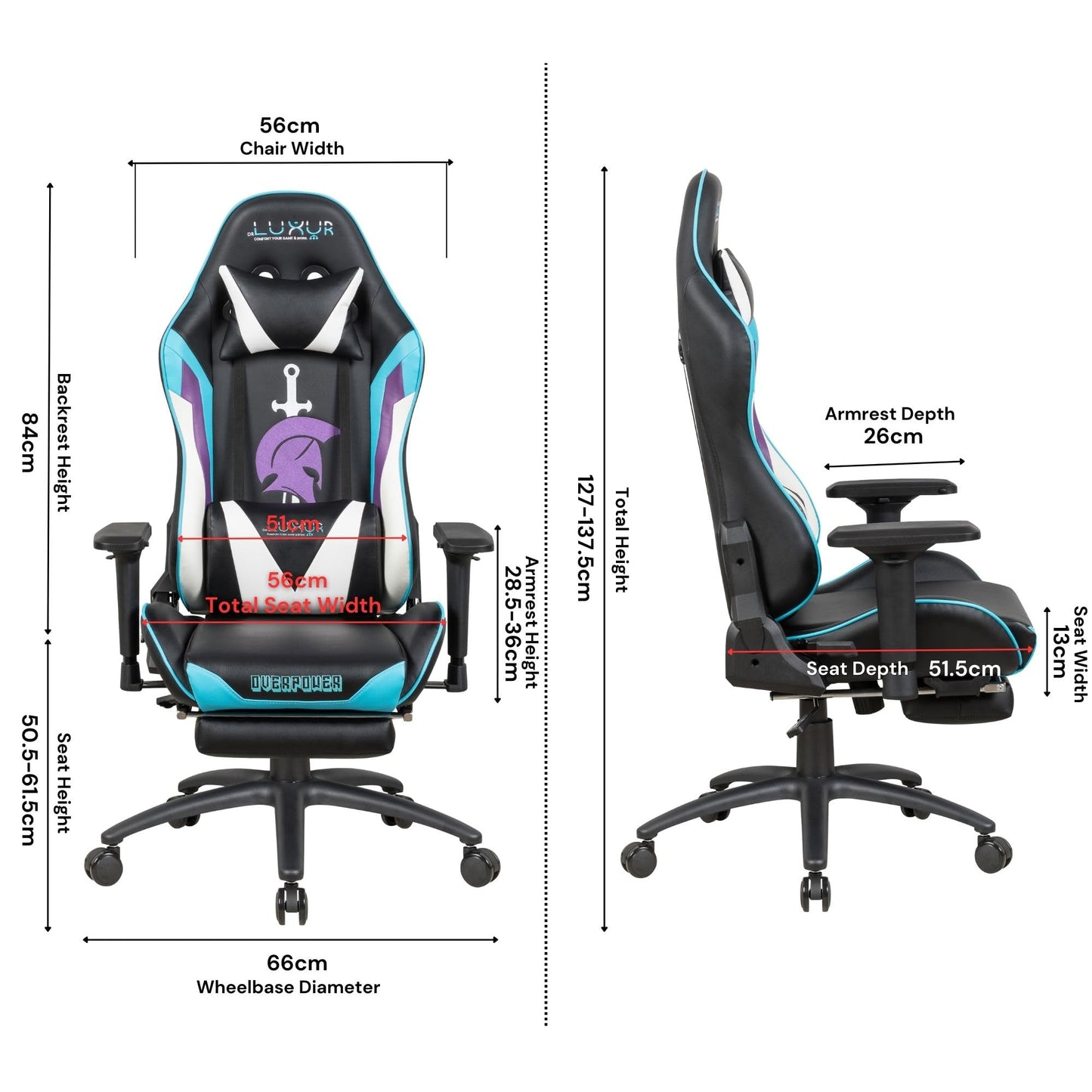 Dr Luxur Overpower: Gaming Chair Lumbar Support, Footrest, Recline Vortex