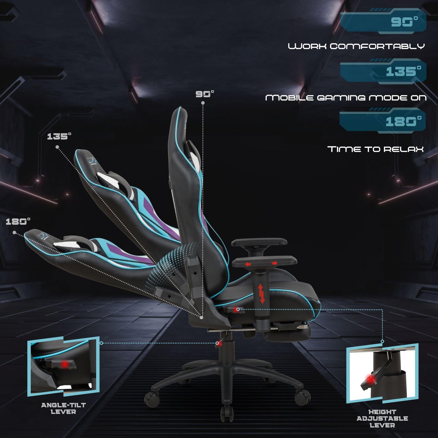 Dr Luxur Overpower: Gaming Chair Lumbar Support, Footrest, Recline Vortex