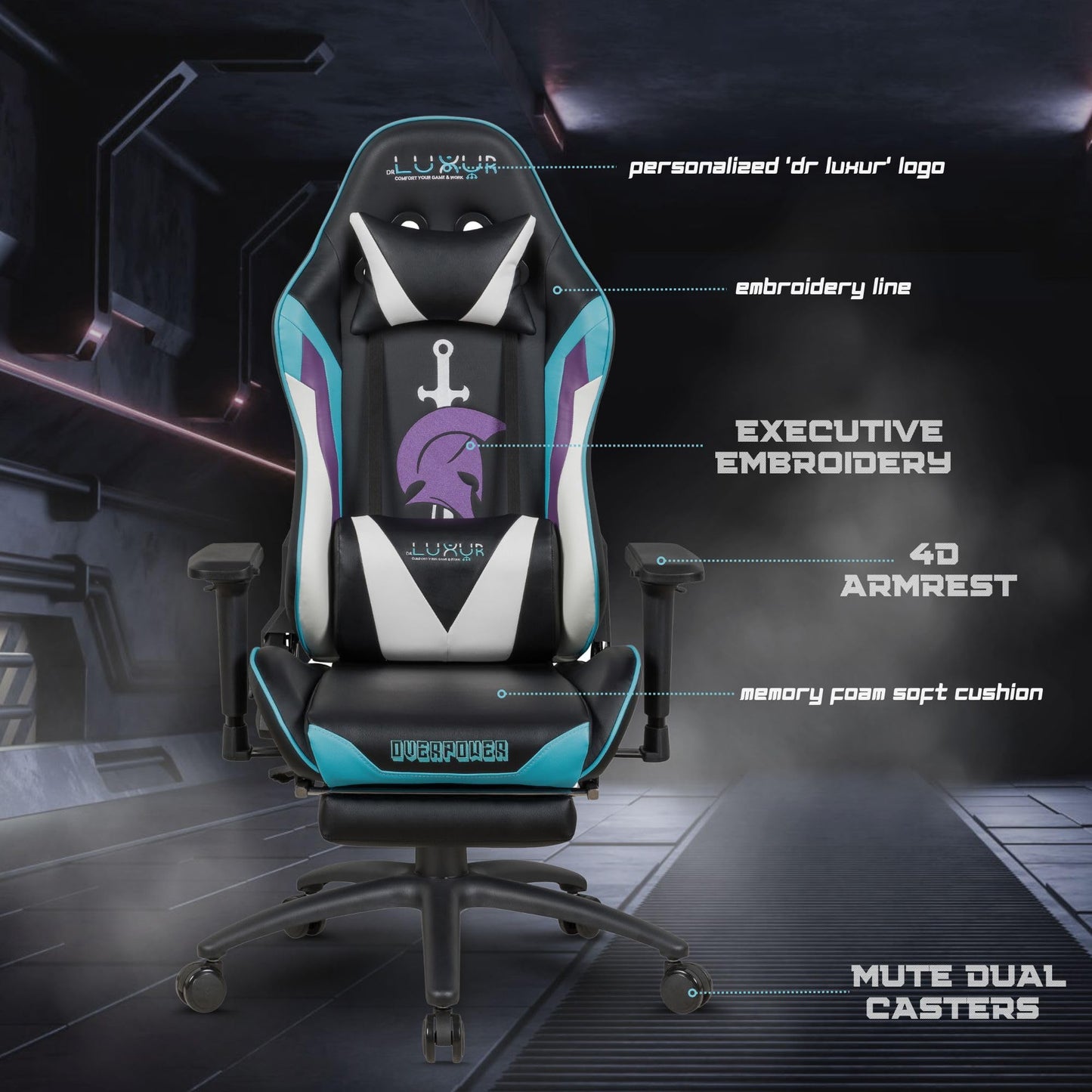 Dr Luxur Overpower: Gaming Chair Lumbar Support, Footrest, Recline Vortex