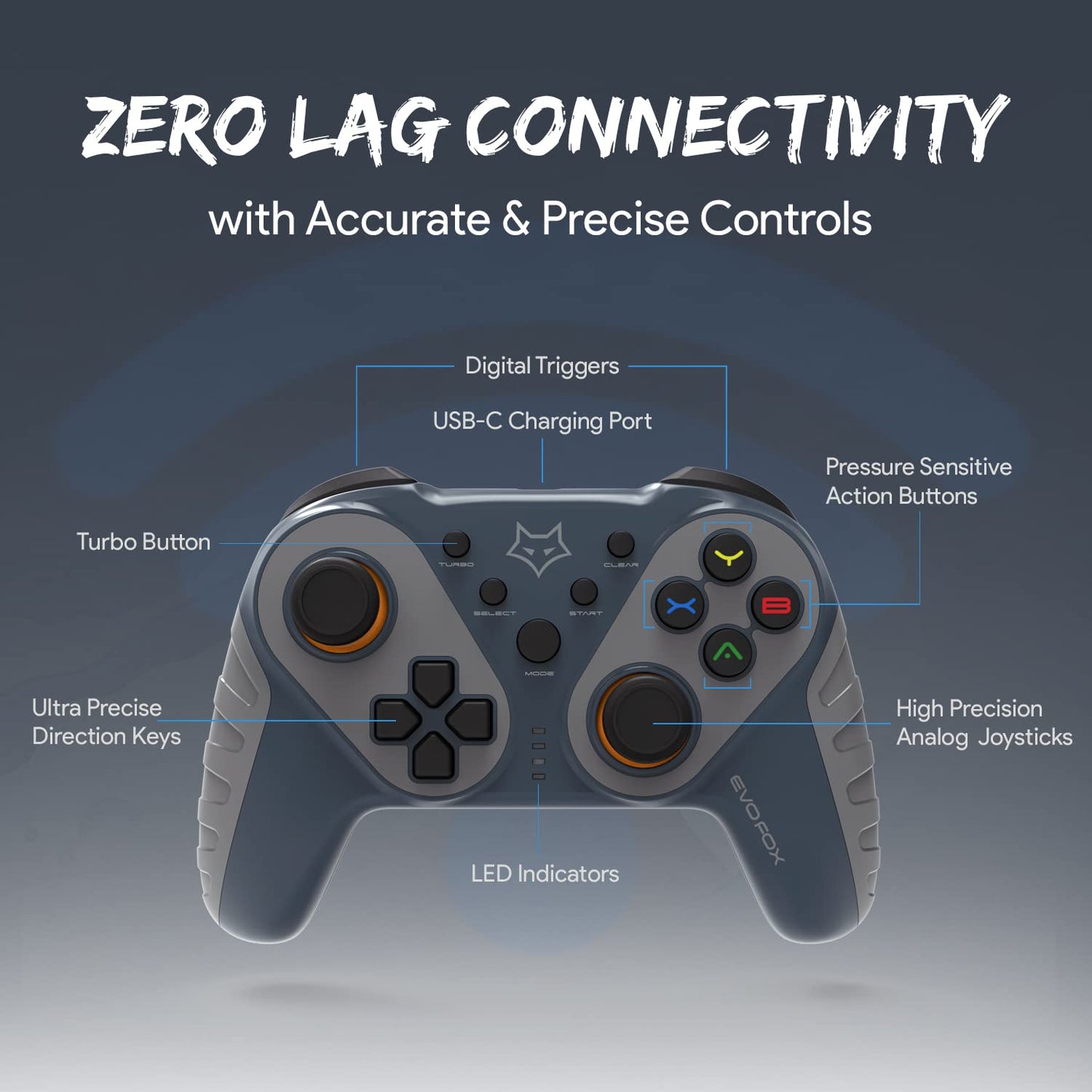 EvoFox Elite Ops: Wireless Gamepad Android/Google TV, 8+Hrs Vortex