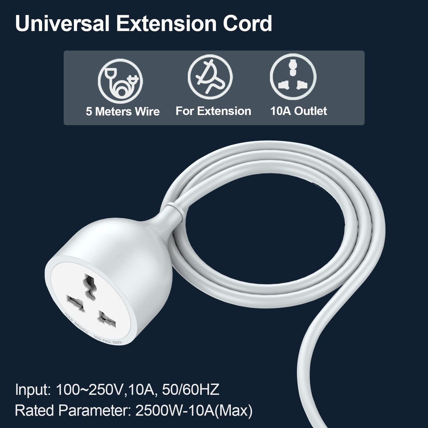 Hoteon 5M Heavy Duty Extension Cord (2500W, Single Outlet) Vortex