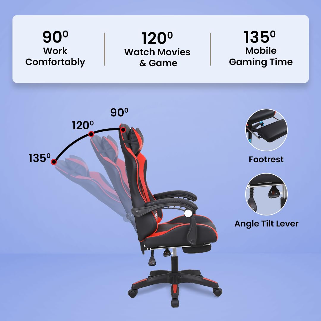 Savya Home Snipe Adjustable Gaming Chair (Red) Vortex