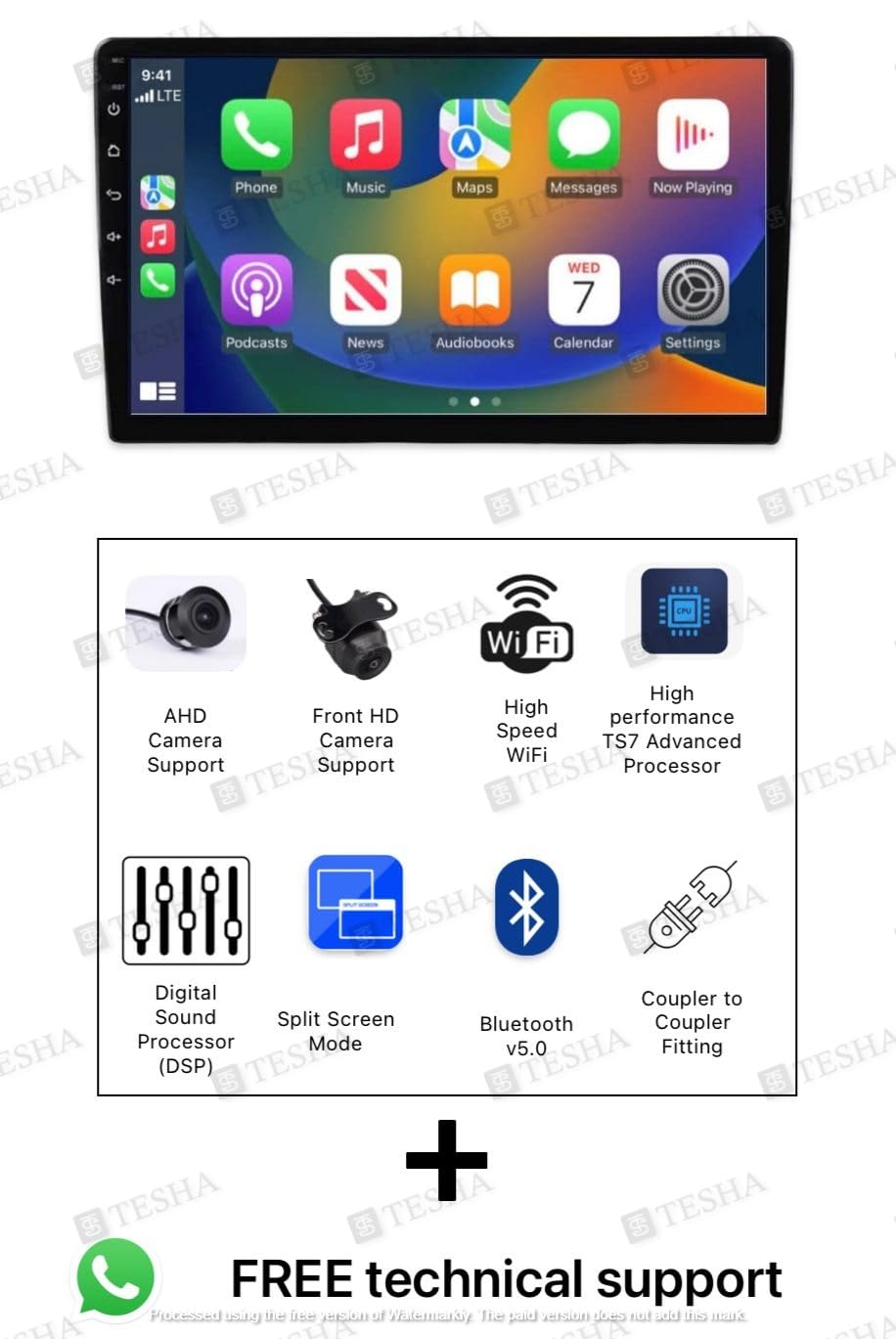 TESHA. 9" Android Car Stereo/Headunit for car/Capacitive Touch Screen/GPS + Steering Control Module/HD Screen (4/32 GB Ts9 (Wireless Carplay & Android Auto)) Vortex
