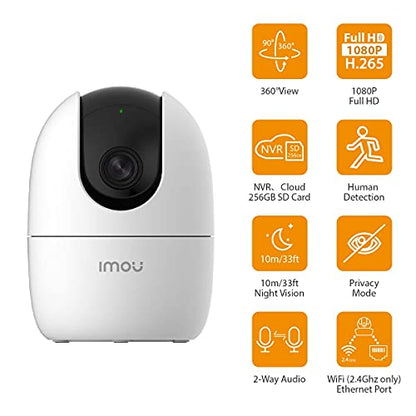 IMOU 360° 1080P HD Security Camera - AI Detection, Motion Tracking, 2-Way Audio, Night Vision, WiFi/Ethernet, Alexa & Google, 256GB SD