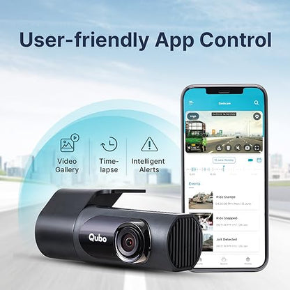 Qubo Car Dash Camera Pro X - Full HD 1080p, Wide Angle, Super Capacitor, 1TB SD, DIY Setup (Space Grey, 2023)