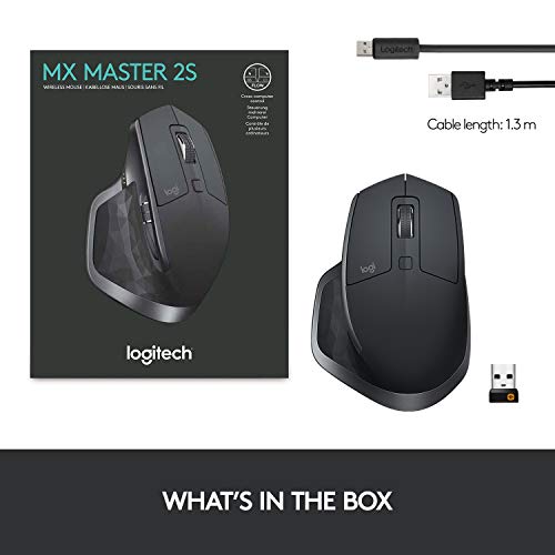 Logitech MX Master 2S Bluetooth Edition Wireless Mouse, Multi-Surface, Hyper-Fast Scrolling, Ergonomic, Rechargeable, Connects Up to 3 Mac/PC Computers