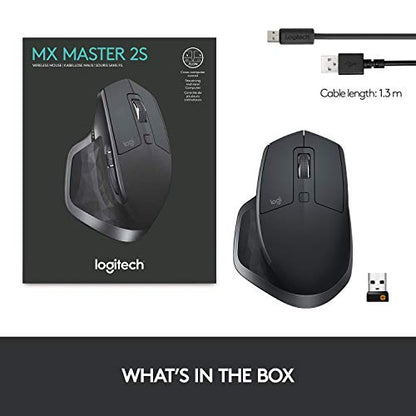 Logitech MX Master 2S Bluetooth Edition Wireless Mouse, Multi-Surface, Hyper-Fast Scrolling, Ergonomic, Rechargeable, Connects Up to 3 Mac/PC Computers