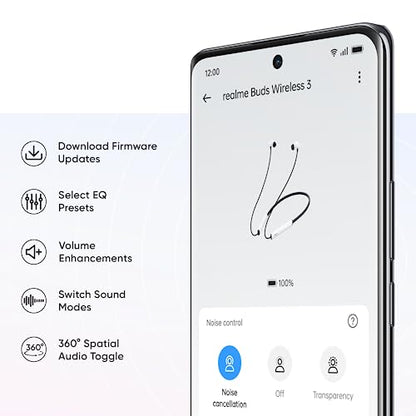 realme Buds Wireless 3 in-Ear Bluetooth Headphones,30dB ANC, Spatial Audio,13.6mm Dynamic Bass Driver,Upto 40 Hours Playback, Fast Charging, 45ms Low Latency for Gaming,Dual Device Connection (Black)
