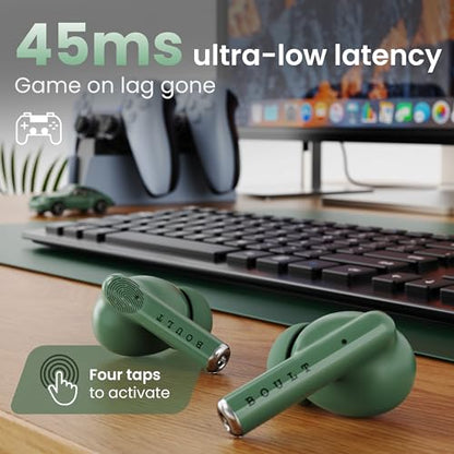 Boult Audio W20 Truly Wireless in Ear Earbuds with 35H Playtime, Zen™ ENC Mic, 45ms Low Latency, 13mm Bass Drivers, Type-C Fast Charging, Made in India,Touch Controls, IPX5 Ear Buds TWS (Pine Green)
