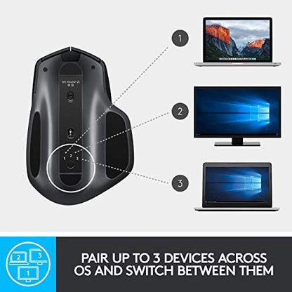 Logitech MX Master 2S Bluetooth Edition Wireless Mouse, Multi-Surface, Hyper-Fast Scrolling, Ergonomic, Rechargeable, Connects Up to 3 Mac/PC Computers