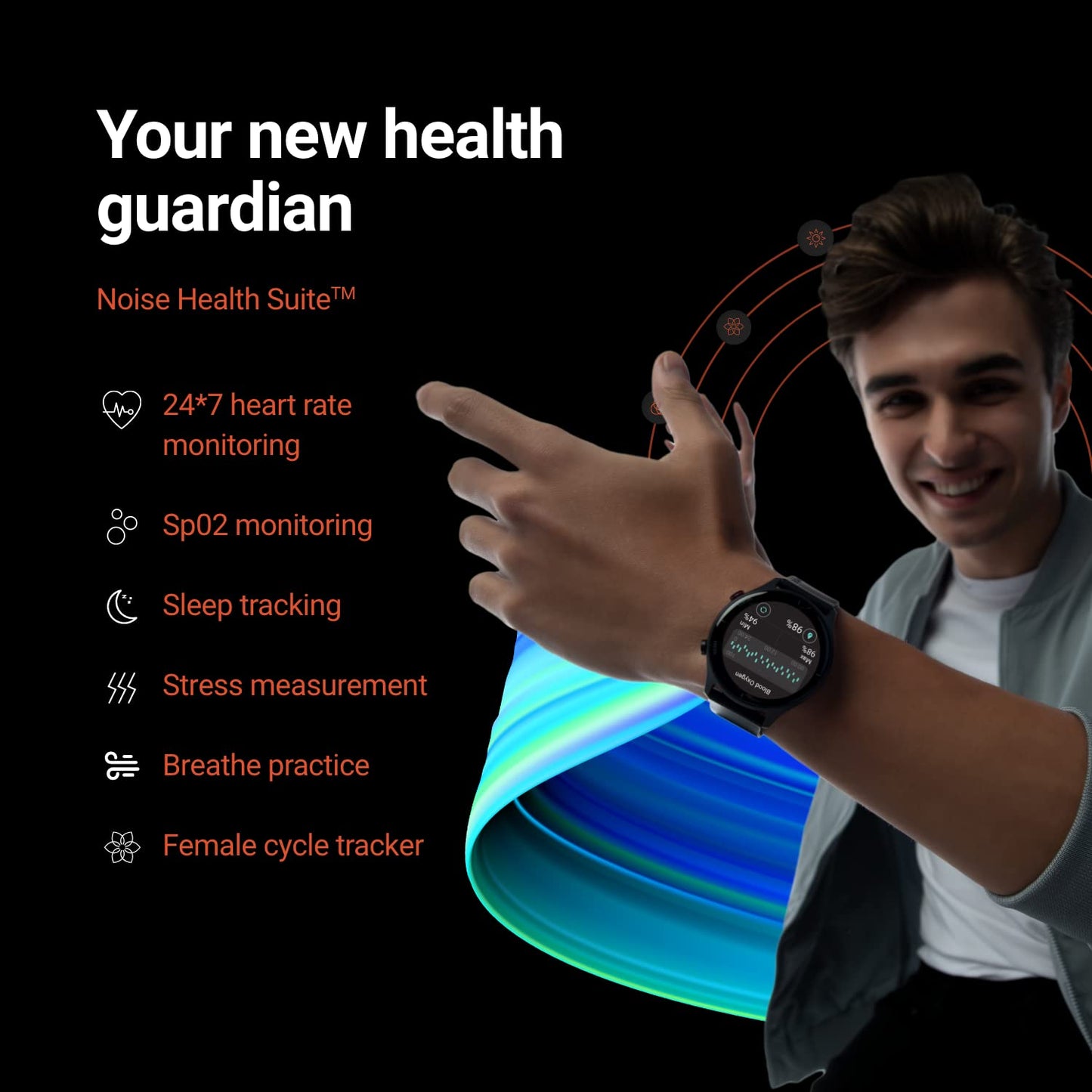 Noise Twist Round dial Smart Watch with Bluetooth Calling, 1.38" TFT Display, up-to 7 Days Battery, 100+ Watch Faces, IP68, Heart Rate Monitor, Sleep Tracking (Jet Black)