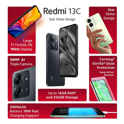 Redmi 13C (Stardust Black, 4GB RAM, 128GB Storage) | Powered by 4G Mediatek Helio G85 | 90Hz Display | 50MP AI Triple Camera