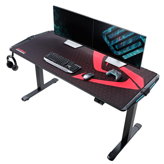 EUREKA ERGONOMIC Electric Standing Height Adjustable Gaming Computer Home Office Metal Desk with RGB LED Lights with Gaming Style Design, Dual Motor with Self-Locking Protection, Black, 65 inch