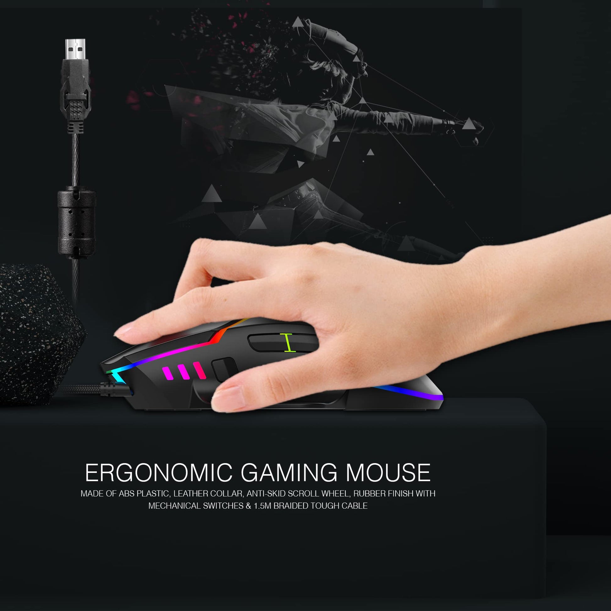Ant Esports GM320 RGB Gaming Mouse | 8 Buttons | 12800 DPI | Black Vortex