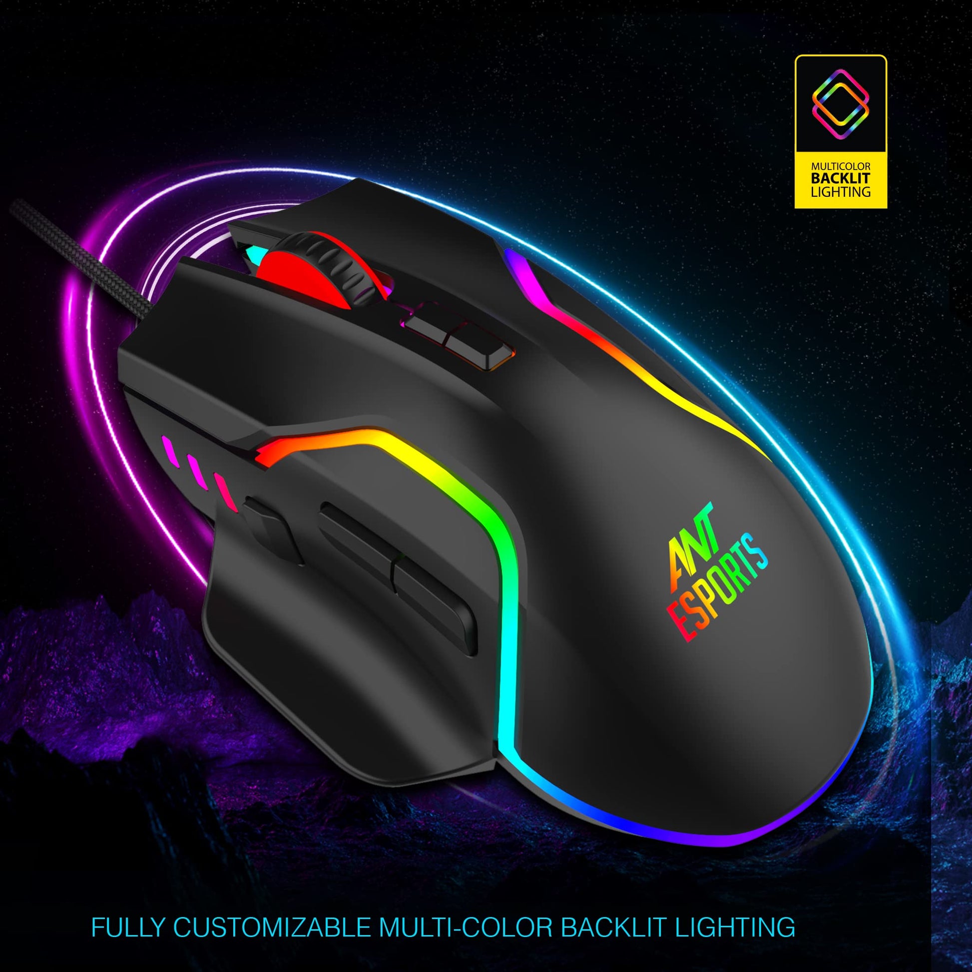Ant Esports GM320 RGB Gaming Mouse | 8 Buttons | 12800 DPI | Black Vortex
