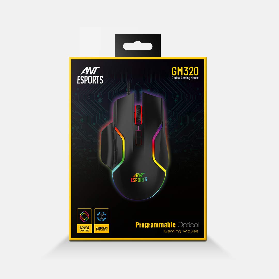Ant Esports GM320 RGB Gaming Mouse | 8 Buttons | 12800 DPI | Black Vortex