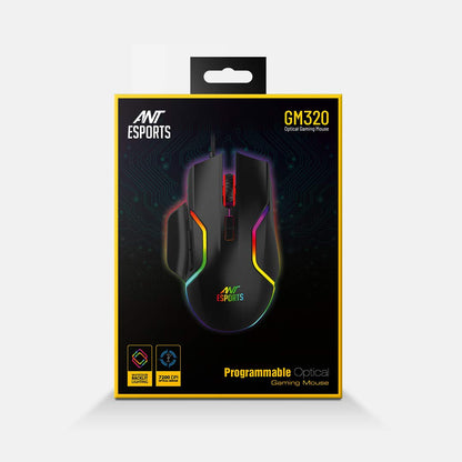 Ant Esports GM320 RGB Gaming Mouse | 8 Buttons | 12800 DPI | Black Vortex