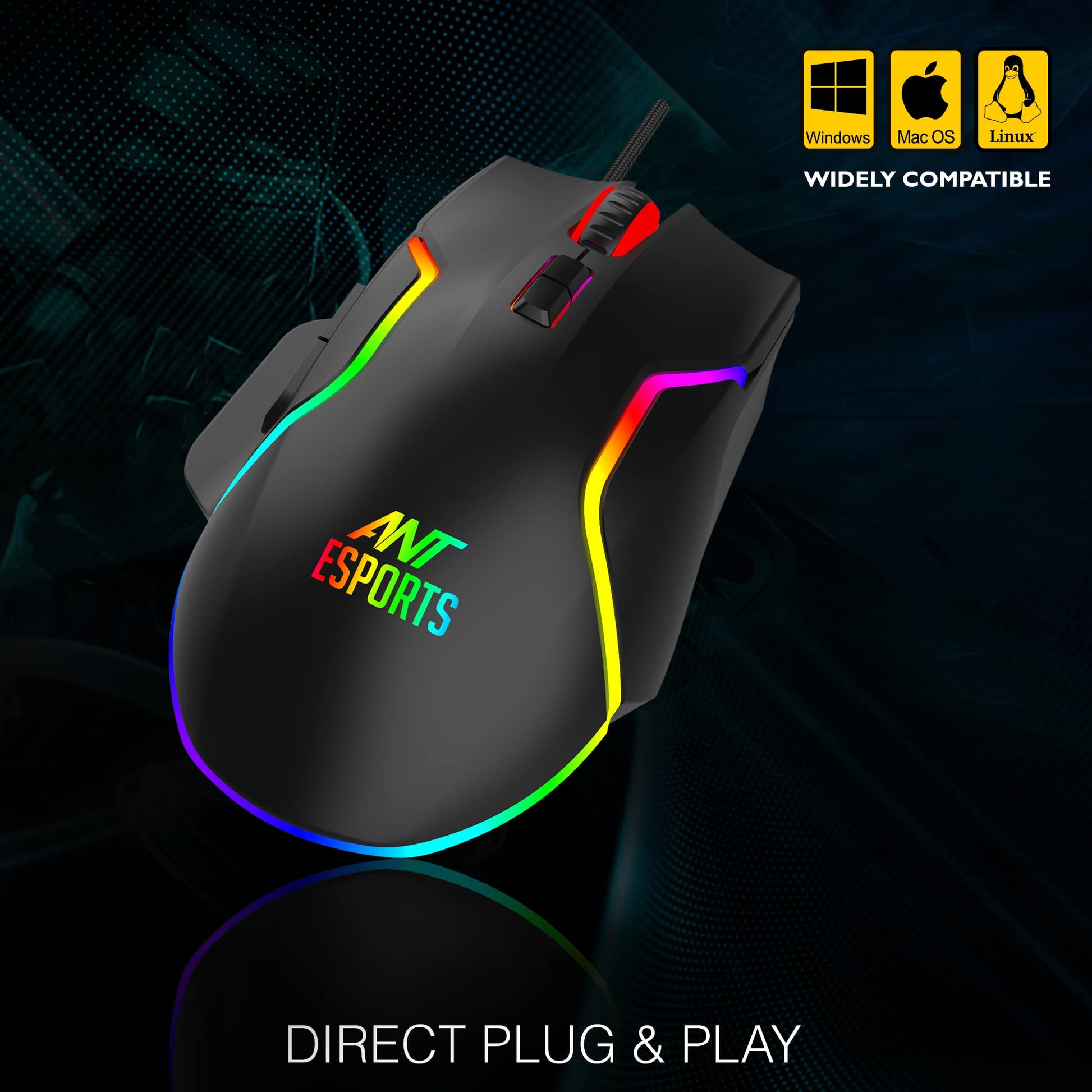 Ant Esports GM320 RGB Gaming Mouse | 8 Buttons | 12800 DPI | Black Vortex