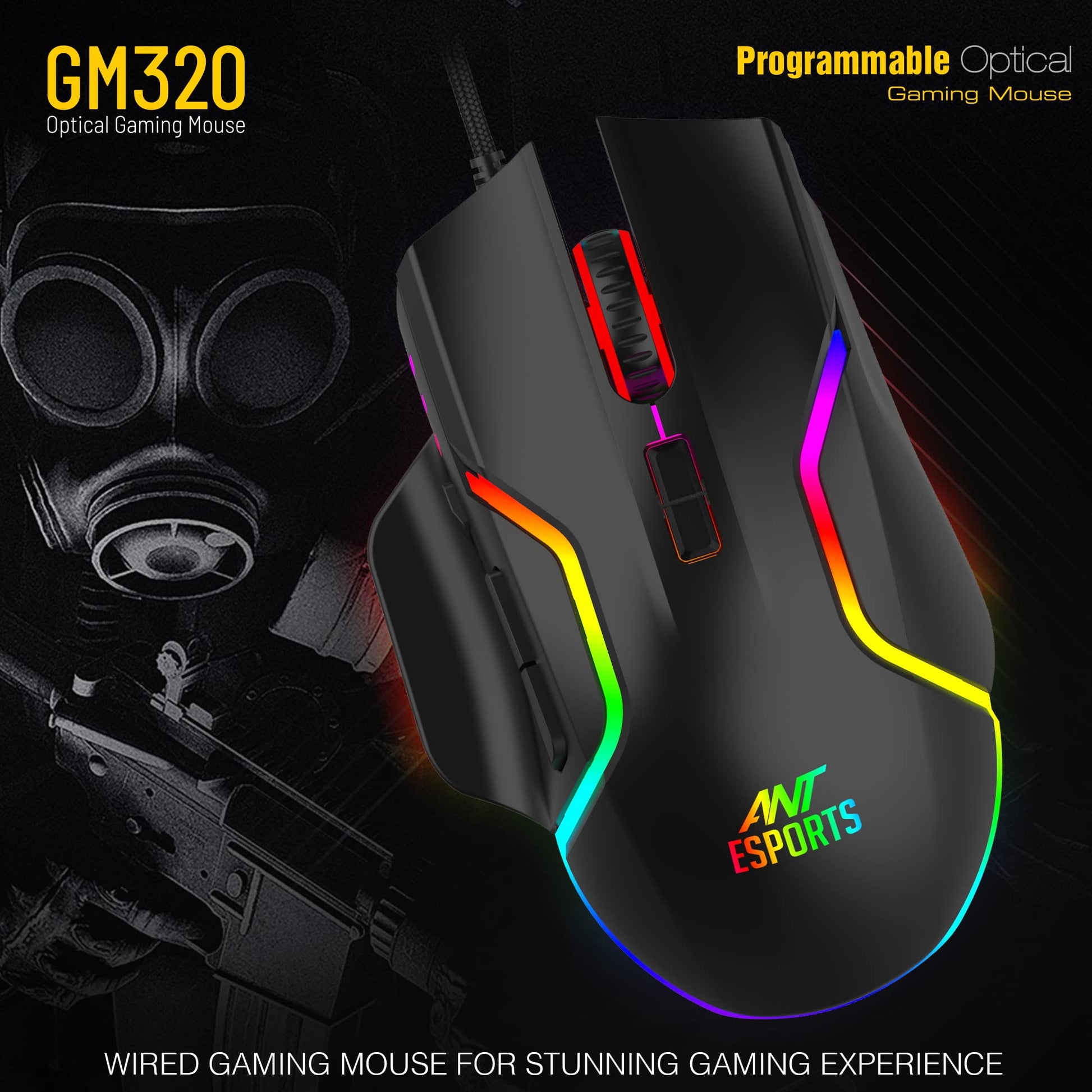 Ant Esports GM320 RGB Gaming Mouse | 8 Buttons | 12800 DPI | Black Vortex