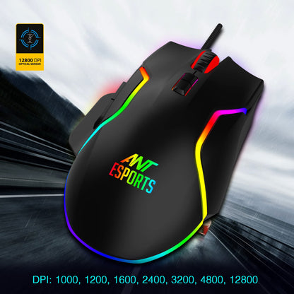 Ant Esports GM320 RGB Gaming Mouse | 8 Buttons | 12800 DPI | Black Vortex
