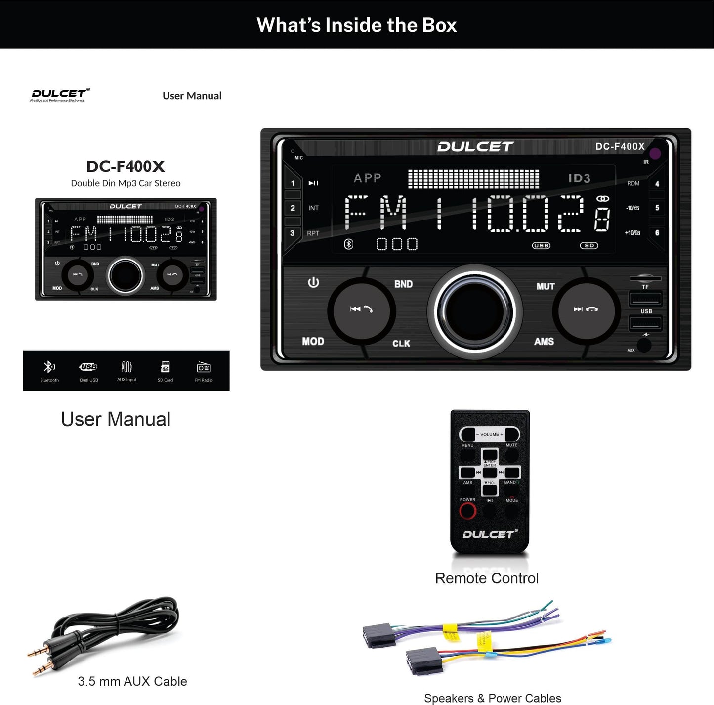 Dulcet DC-F400X: Double Din MP3 Stereo Dual USB Vortex