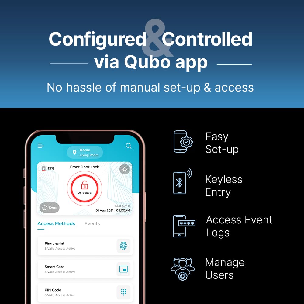QUBO Essential Smart Lock (Fingerprint, App, Remote Access) Vortex