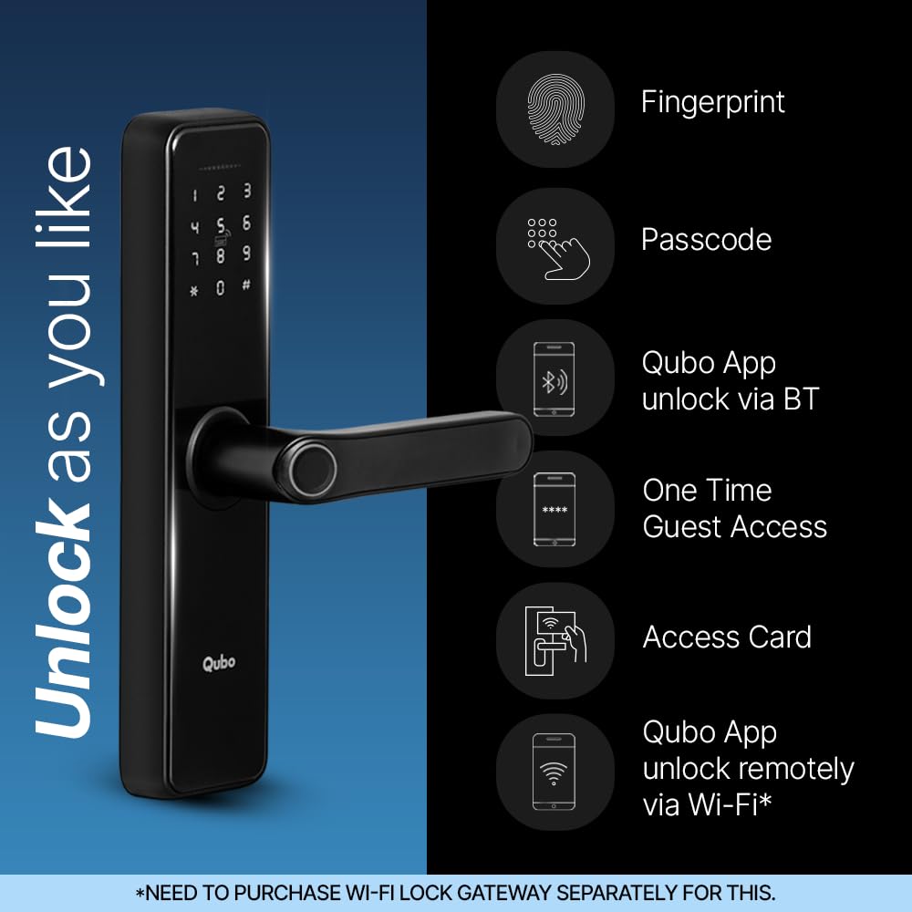 QUBO Essential Smart Lock (Fingerprint, App, Remote Access) Vortex
