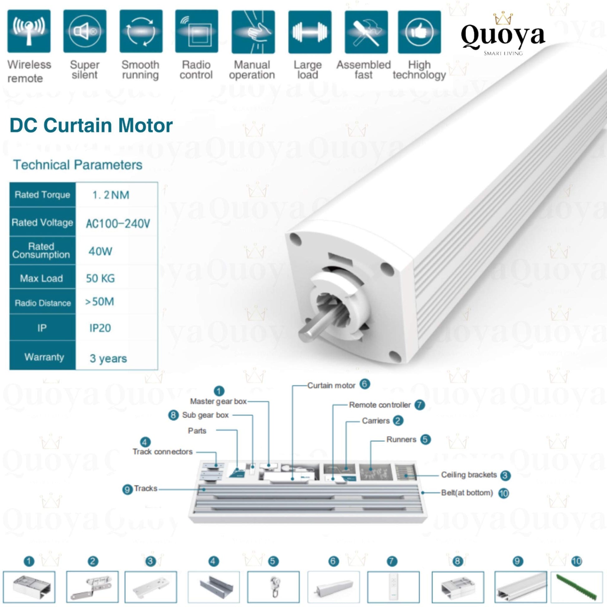 Quoya Smart Electric Curtains (Up to 5.2m) Vortex