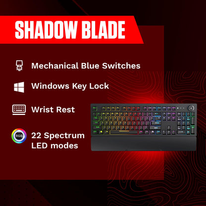 Redgear Shadow Blade: Mech Keyboard (LED, Knob, Wrist Rest) Vortex