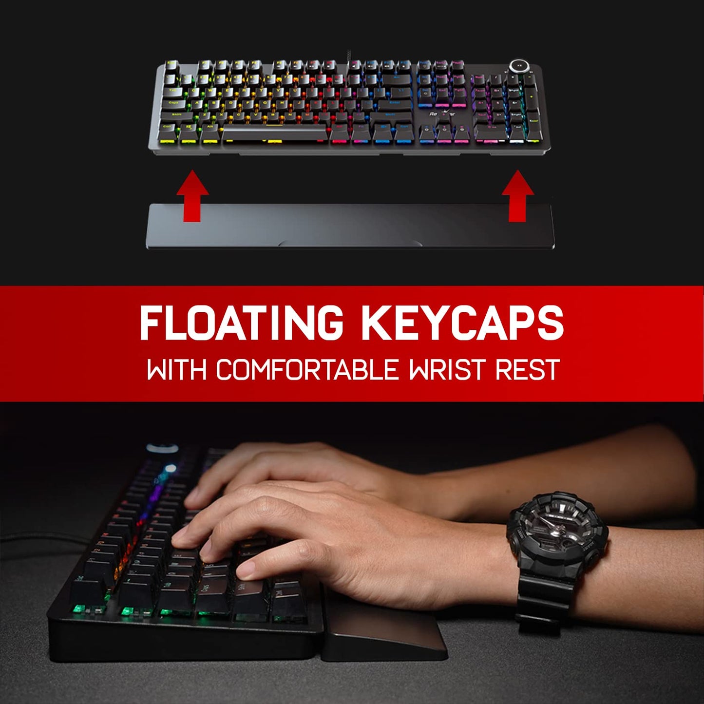 Redgear Shadow Blade: Mech Keyboard (LED, Knob, Wrist Rest) Vortex