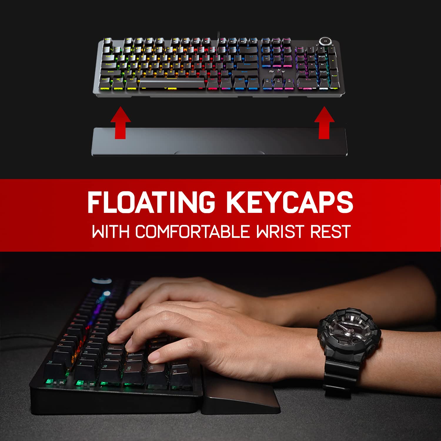 Redgear Shadow Blade: Mech Keyboard (LED, Knob, Wrist Rest) Vortex
