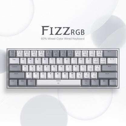 Redragon K617 Fizz 60% Wired RGB Gaming Keyboard - 61 Keys, White/Grey Keycaps, Linear Red Switch, Software Supported Vortex