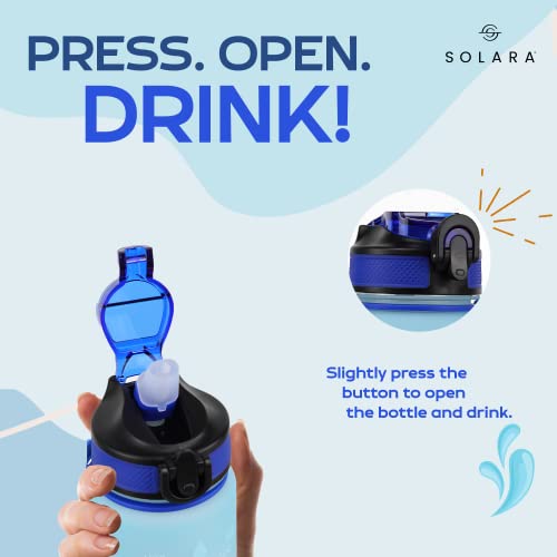 SOLARA Sipper Water Bottle with Motivational Time Marker, Sipper Bottle with Straw for Gym Office,Detoxing ebook Included | Blue Wave Vortex